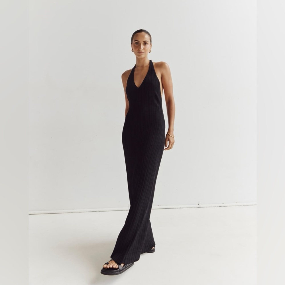 DISSH Sienna Black Plunge Midi Dress